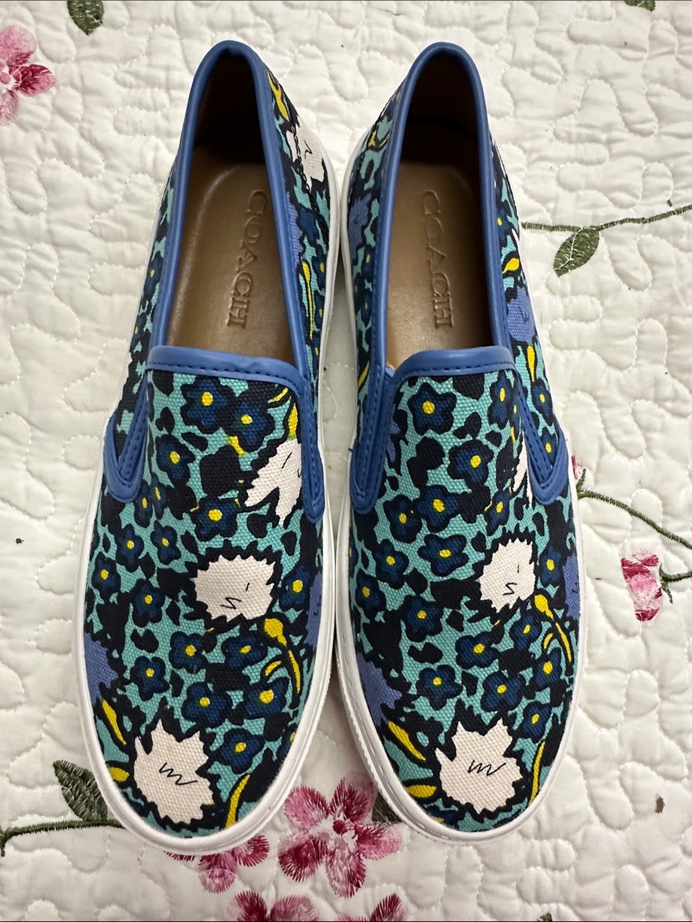 Coach Blue Floral Slip-On Sneakers for Kids